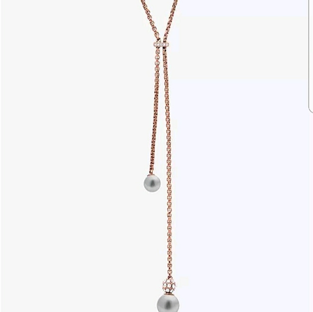 Pave Imitation Pearl Lariat Necklace